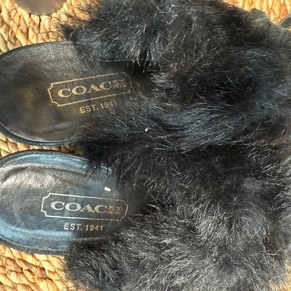 Coach Elegant Black Suede Mules Kristy 10 B Fur-Trimmed Women's Slip On Heels - Picture 8 of 10